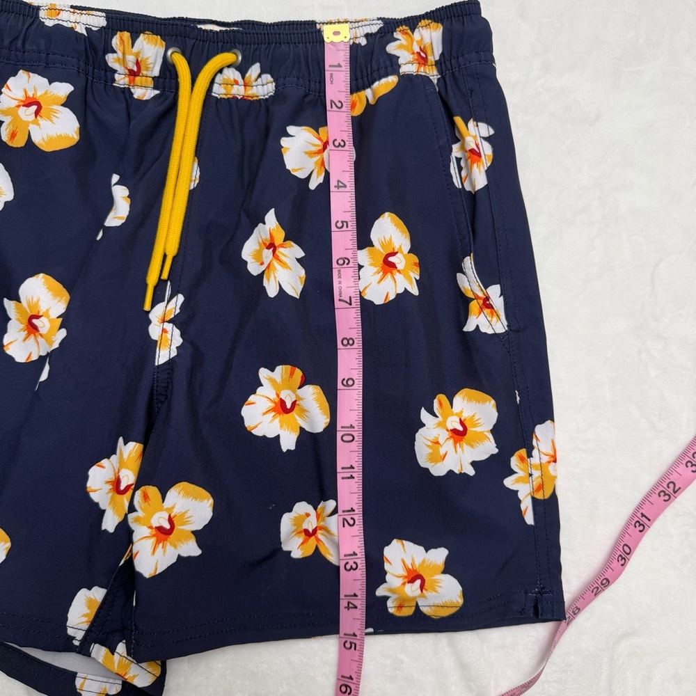 J.Crew Flex Swim Trunks Navy Floral Print Men’s Size S Preppy Classic Vacation - Picture 10 of 12